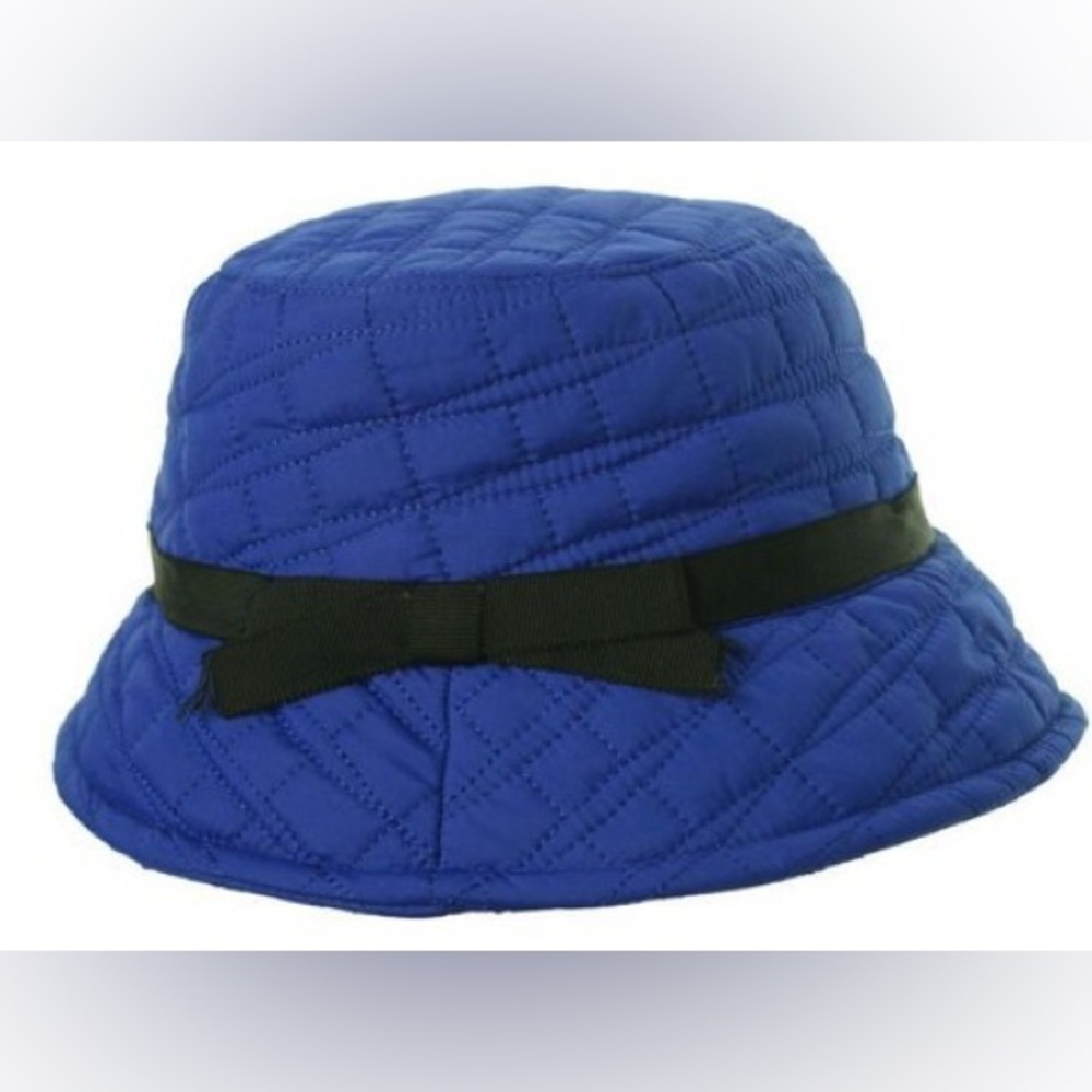 Kate Spade Quilted Blue Hat with Black Bow